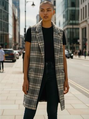 Dolce Cabo Long Line Coat Vest Duster Academia With Pockets Size M